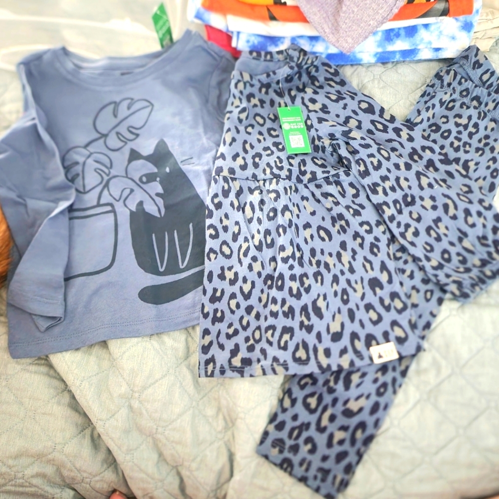 Nwt 3T Gap 3pc blue cat animal print bundle